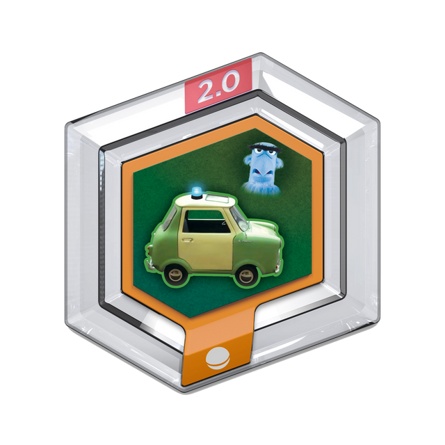 Disney Infinity 2.0 power disc Le Maximum, zeshoekige disc met een kleine groene politieauto met zwaailicht