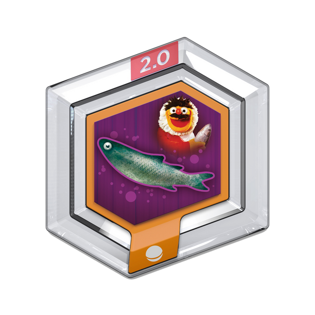 Disney Infinity 2.0 power disc Lew Zealand's Boomerang Fish, zeshoekige disc met een zilveren vis en Lew Zealand
