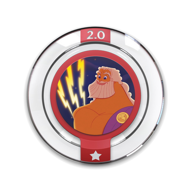 Disney Infinity 2.0 power disc Zeus' Thunderbolt, ronde disc met Zeus en gele bliksemschichten