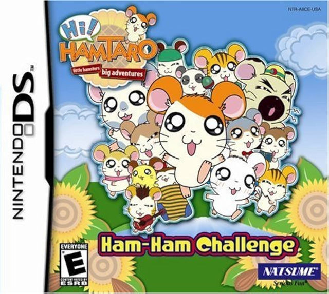 Nintendo DS Hi! Hamtaro Ham-Ham Challenge, doos voorkant met groep hamsters, Amerikaanse ESRB-uitgave