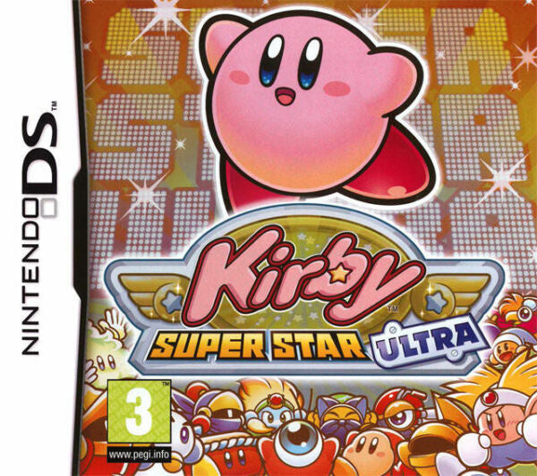 Nintendo DS Kirby Super Star Ultra van Nintendo, doos voorkant met Kirby boven het logo, tweedehands