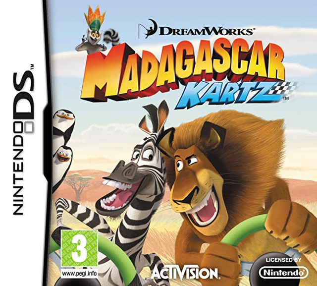 Nintendo DS Madagascar Kartz van Activision, doos voorkant met Alex de leeuw en Marty de zebra, tweedehands