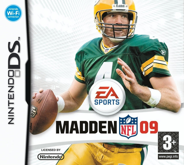 Nintendo DS Madden 09 van EA Sports, doos voorkant Madden NFL 09 met quarterback in groen shirt, tweedehands