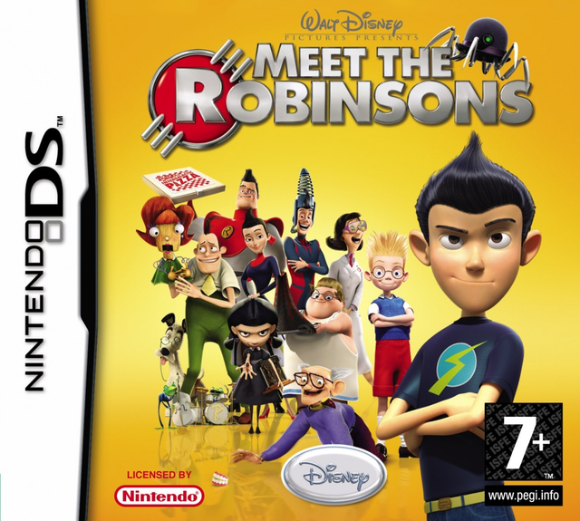 Nintendo DS Meet the Robinsons van Disney, doos voorkant met Wilbur Robinson en de familie, tweedehands