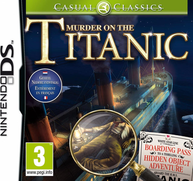 Nintendo DS Murder on the Titanic, doos voorkant Casual Classics met de Titanic en een vergrootglas, geheel Nederlandstalig