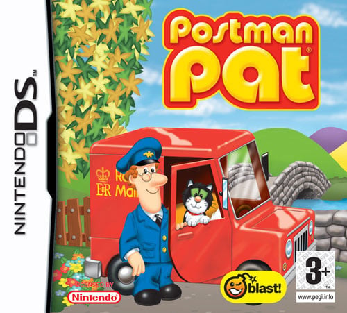 Nintendo DS Postman Pat van Blast, doos voorkant met Pat en zijn rode postauto, tweedehands