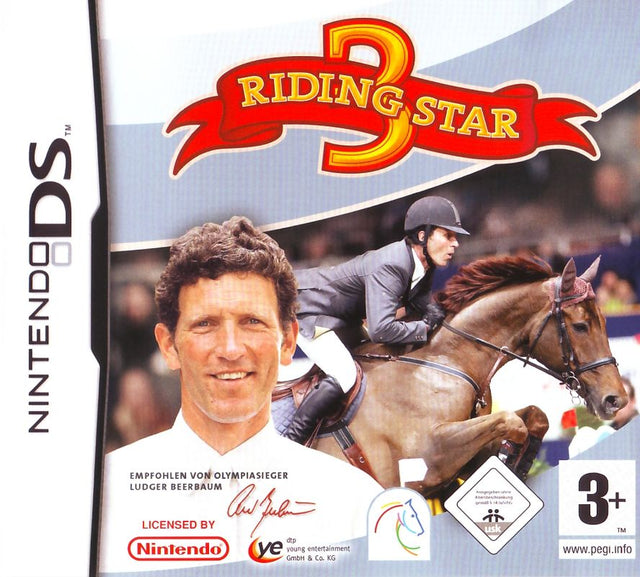 Nintendo DS Riding Star 3, doos voorkant met Ludger Beerbaum en een springpaard, Duitse tekst en USK-logo