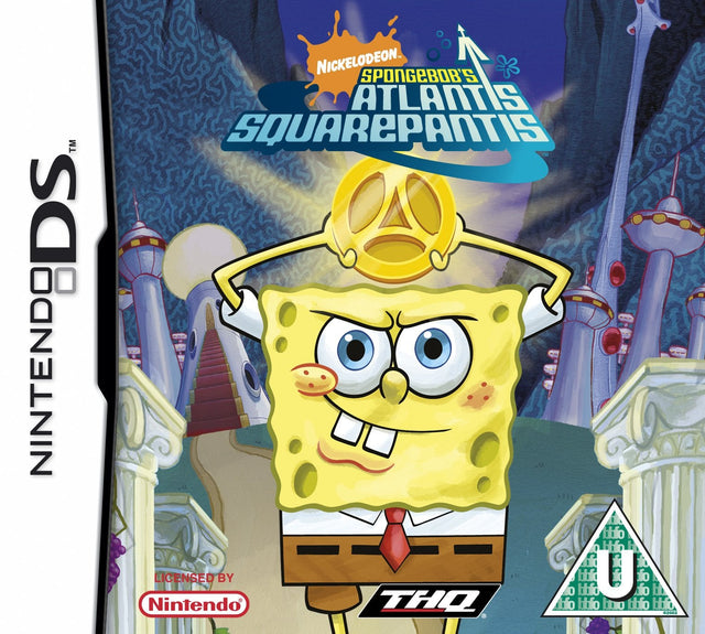 Nintendo DS SpongeBob's Atlantis SquarePantis van THQ, Britse doos voorkant met SpongeBob in Atlantis, tweedehands