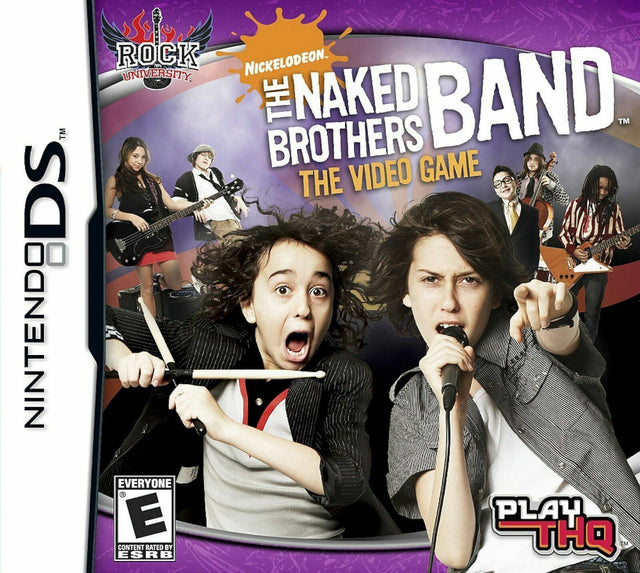 Nintendo DS The Naked Brothers Band The Video Game, paarse doos voorkant met drummer en zanger, ESRB-uitgave