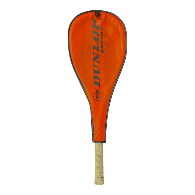 Dunlop X-Fire Rev Graphite Power squashracket in de oranje hoes, vooraanzicht, tweedehands