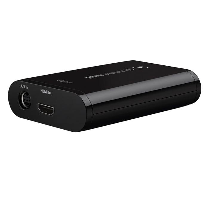Elgato Game Capture HD, zwart, schuin van voren met AV- en HDMI-ingang
