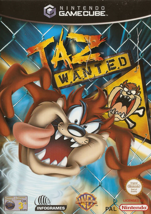 Nintendo GameCube Taz Wanted, doos voorkant met Brits ELSPA-label, tweedehands