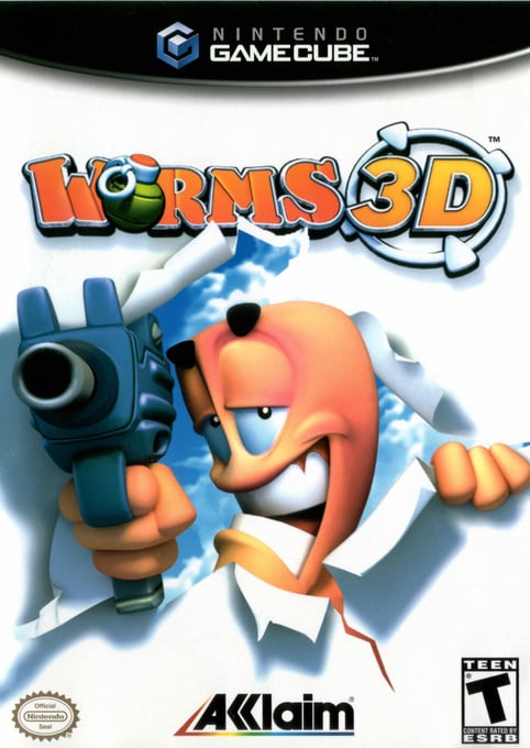 Nintendo GameCube Worms 3D, doos voorkant, Amerikaanse ESRB-uitgave, tweedehands