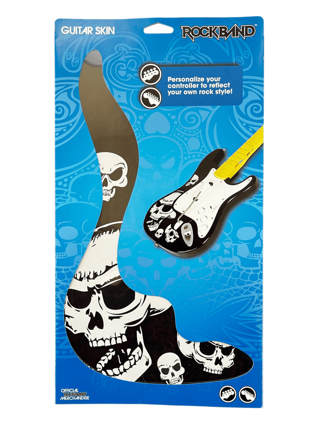 Harmonix guitar skin voor Rock Band gitaar met doodshoofden, blister voorkant, nieuw in verpakking