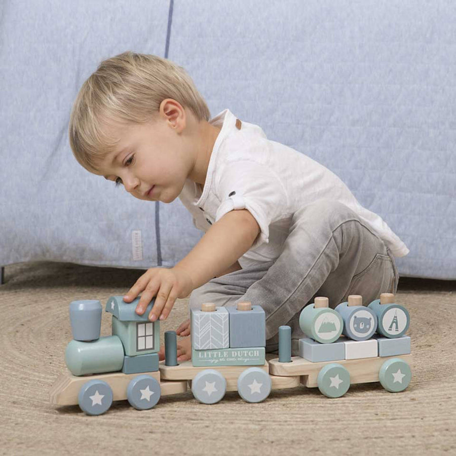 Little Dutch-Houten Trein Met Blokken Speelgoed - Mint (Nieuw)