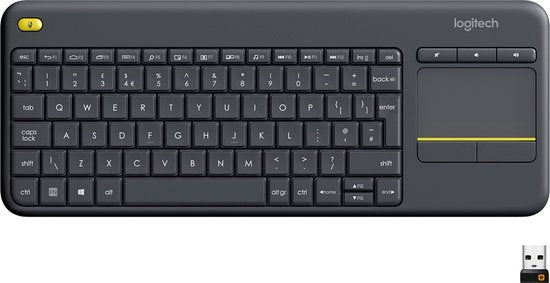 Logitech-K400 Plus - Draadloos Touch Toetsenbord - QWERTY ISO - Zwart Tweedehands