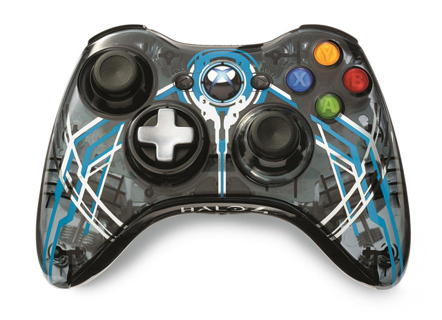 Microsoft Xbox 360 controller Halo 4 Limited Edition, doorschijnend grijs met blauw, voorkant, tweedehands