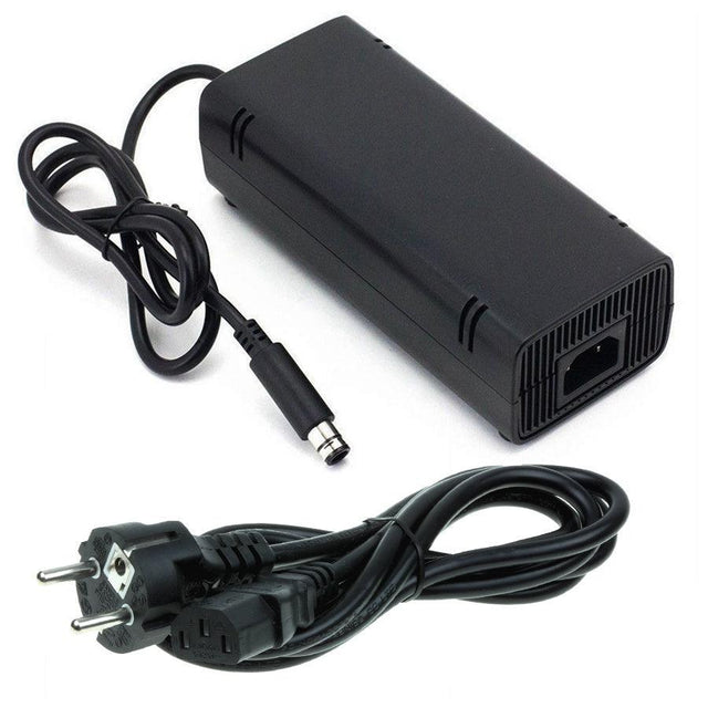 Microsoft Xbox 360 New Slim adapter met stroomkabel, zwart, voedingsblok met consolestekker en EU-stroomkabel, tweedehands