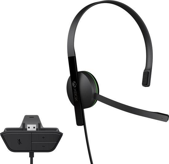 Microsoft Xbox One Chat Headset, zwart met adapter, voorkant, tweedehands
