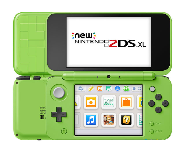 Nintendo New 2DS XL console, Minecraft Creeper Edition, groen-zwart, opengeklapt, tweedehands
