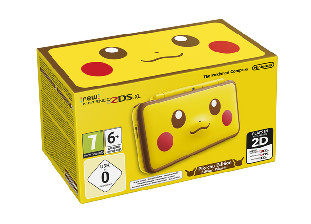 Nintendo New 2DS XL console, Pokemon Pikachu Edition, doos voorkant, tweedehands