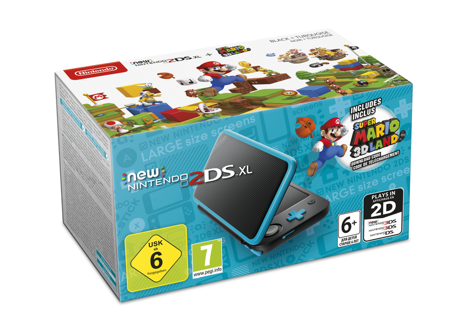 Nintendo-New 2DS XL Console - Zwart/Turquoise + Super Mario 3D Land (in doos) Tweedehands