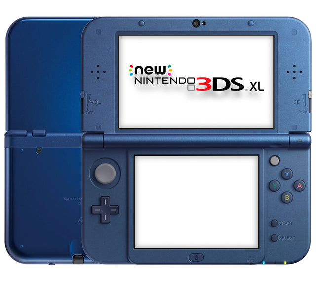Nintendo New 3DS XL console, metallic blauw, opengeklapt, tweedehands