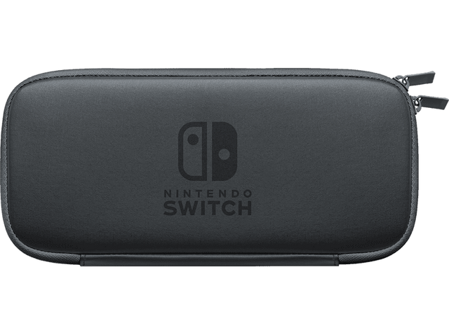 Nintendo Switch case, zwart, gesloten hoes met rits en Nintendo Switch-logo van voren, tweedehands