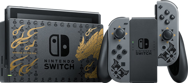 Nintendo Switch console set V2, Monster Hunter Rise Edition, grijs met gouden gravure, tweedehands