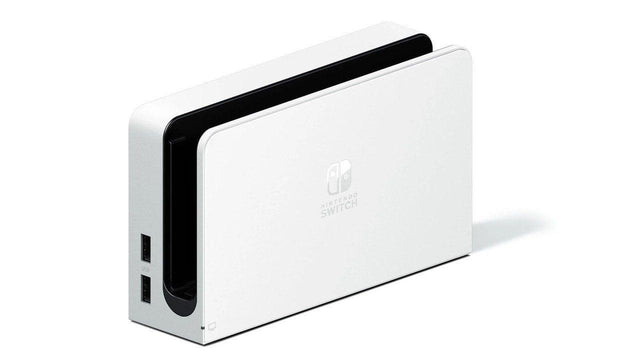 Nintendo Switch dock station voor OLED-model, wit, schuin van achteren met usb-poorten, tweedehands