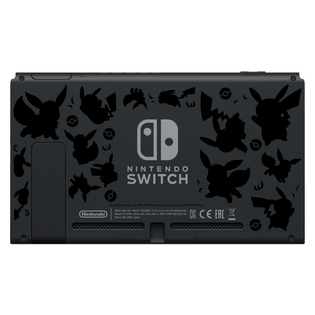 Nintendo Switch V1 console Let's Go Pikachu Edition, achterkant los scherm met silhouetten van Pikachu en Eevee, tweedehands