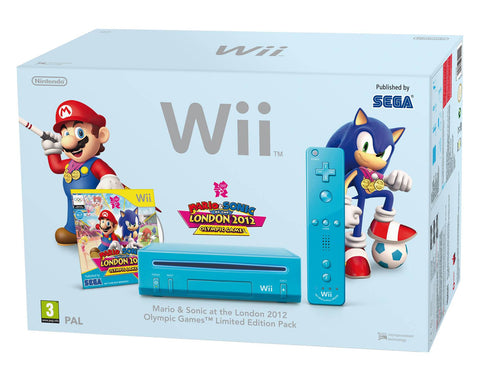 Nintendo-Wii Console - Blauw + Mario & Sonic op de Olympische Spelen: Londen 2012 bundel (in doos) Tweedehands
