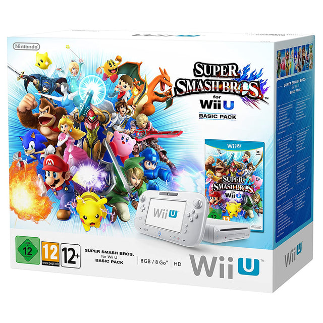 Nintendo Wii U console met GamePad, wit, Super Smash Bros bundel, doos voorkant, tweedehands