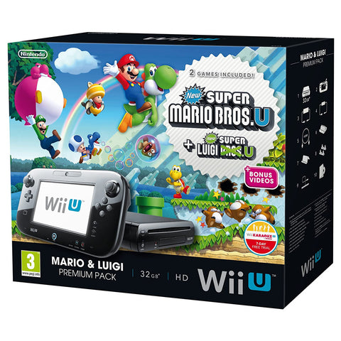 Nintendo-Wii U Premium Console incl. Gamepad - Zwart + New Super Mario Bros U Bundel (In doos) Tweedehands