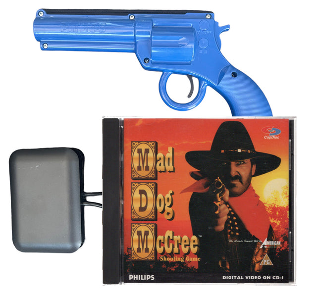 Philips CD-i Mad Dog McCree, blauw Peacekeeper Revolver lichtpistool en doos, tweedehands