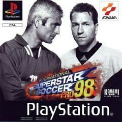 PlayStation 1 International Superstar Soccer Pro 98 van Konami, PAL-hoes met twee voetballers, tweedehands