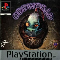 PlayStation 1 Oddworld Abe's Oddysee van GT Interactive, Platinum-uitgave, hoes met Abe in een ovaal, tweedehands