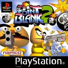 PlayStation 1 Point Blank 2 van Namco, PAL-hoes met gele figuren met pistolen, tweedehands