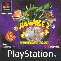 PlayStation 1 Rampage 2 Universal Tour van Midway, PAL-hoes met drie monsters boven de aarde, tweedehands