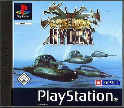 PlayStation 1 Strike Force Hydra van Ignition, Duitse PAL-hoes met USK-logo en futuristische schepen op zee, tweedehands