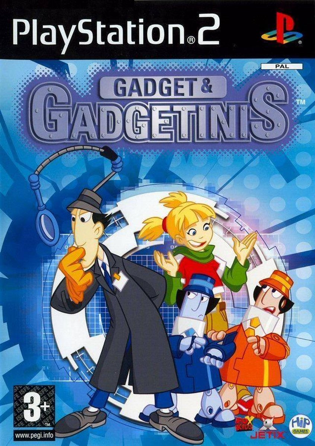 PlayStation 2 Gadget and the Gadgetinis van Hip Games, doos voorkant met Inspector Gadget, Penny en twee robots, tweedehands