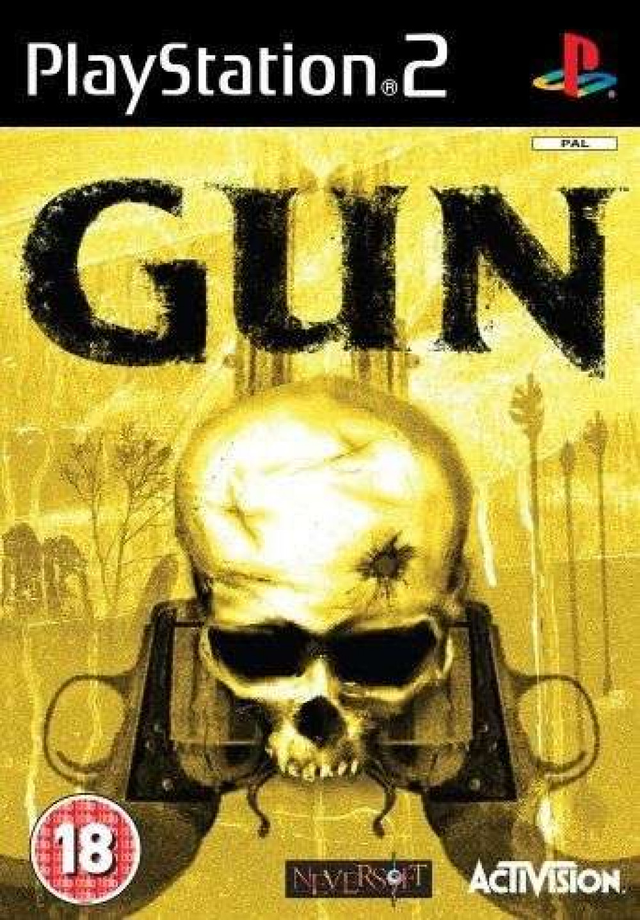 PlayStation 2 Gun, doos voorkant met Brits BBFC 18-label, tweedehands