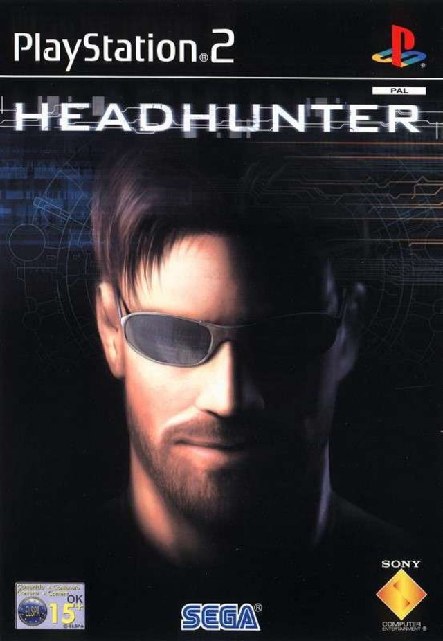 PlayStation 2 Headhunter van Sega, doos voorkant met een man met zonnebril en baard, tweedehands