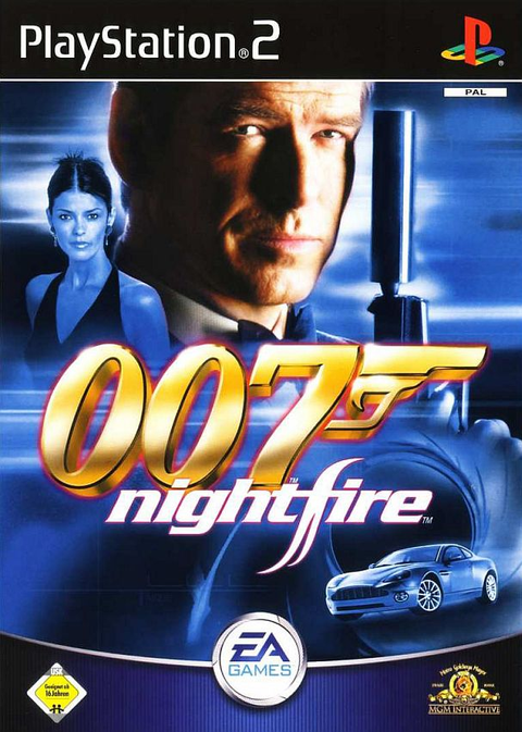 PlayStation 2 James Bond 007 Nightfire van EA Games, doos voorkant met Bond, een vrouw en een Aston Martin, tweedehands