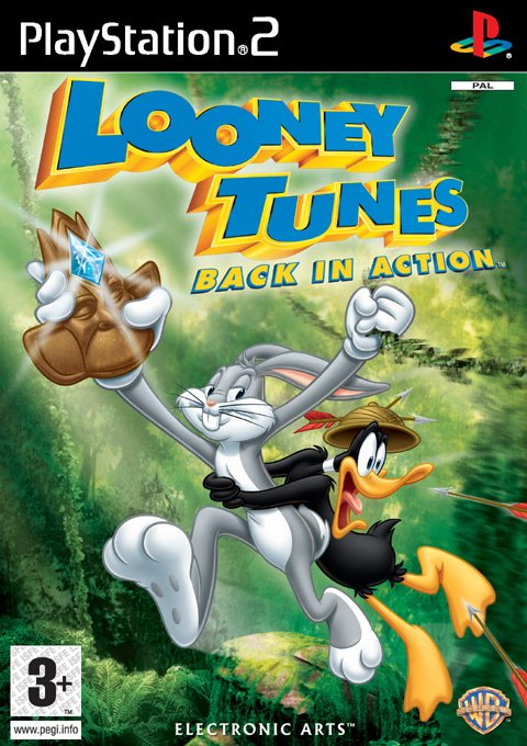 PlayStation 2 Looney Tunes Back in Action van Electronic Arts, doos voorkant met Bugs Bunny en Daffy Duck, tweedehands
