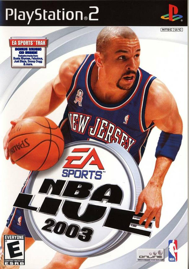 PlayStation 2 NBA Live 2003 van EA Sports, doos voorkant met Jason Kidd van de New Jersey Nets, Amerikaanse uitgave