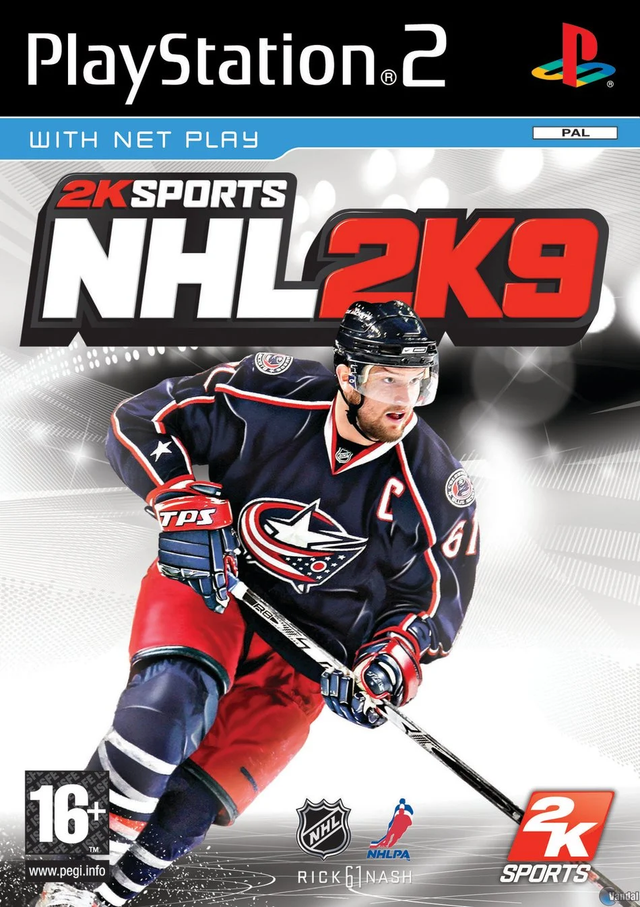PlayStation 2 NHL 2K9 van 2K Sports, doos voorkant met Rick Nash van de Columbus Blue Jackets, tweedehands