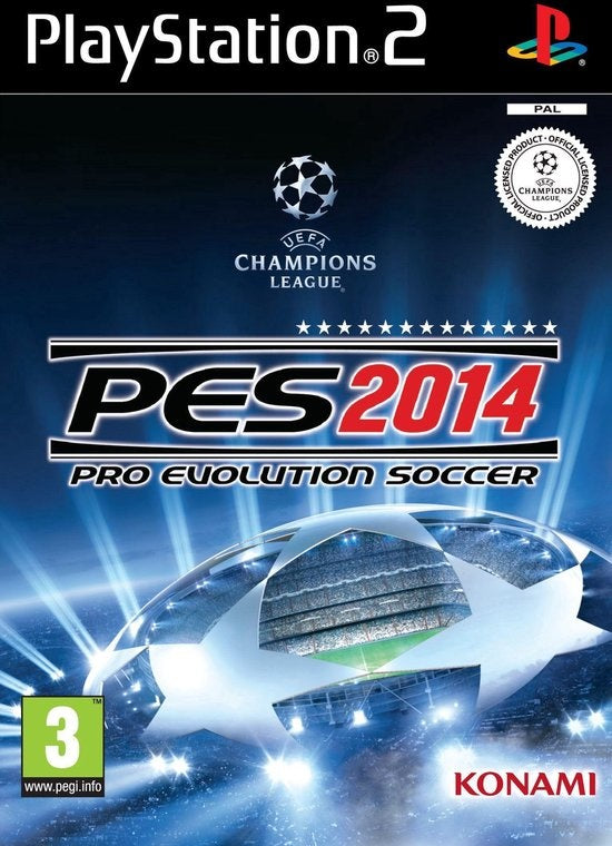 PlayStation 2 Pro Evolution Soccer 2014 PES 2014 van Konami, doos voorkant met Champions League-logo, tweedehands
