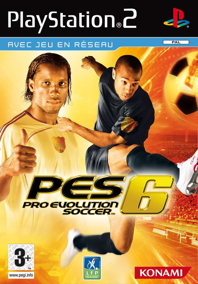 PlayStation 2 Pro Evolution Soccer 6, doos voorkant, Franse uitgave met opdruk Avec jeu en réseau