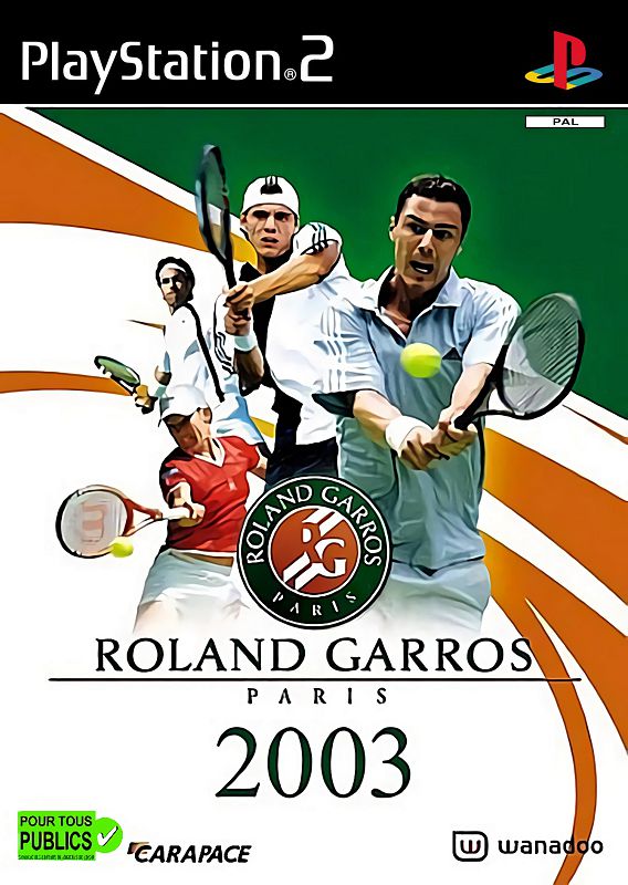PlayStation 2 Roland Garros 2003, oranje-witte doos voorkant met tennissers en het toernooilogo, Franse uitgave